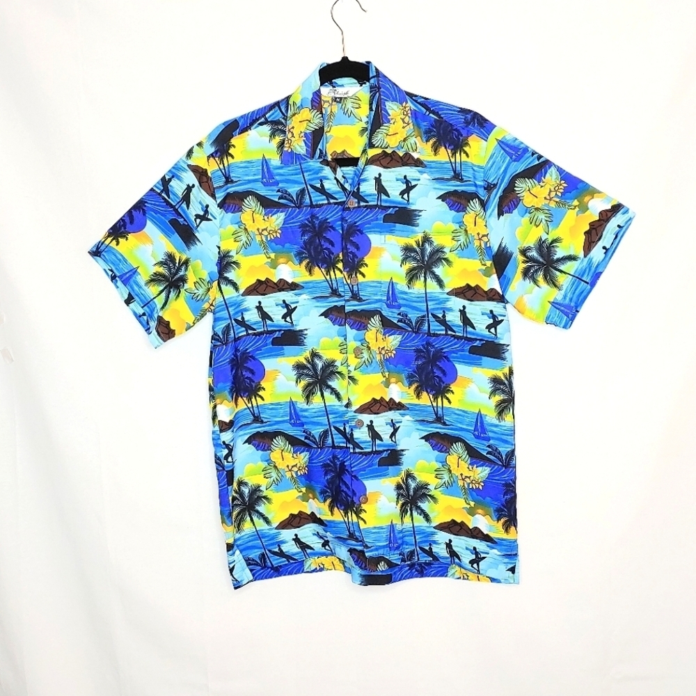 Alvisha Hawian style shirt. Blue/yellow Med.